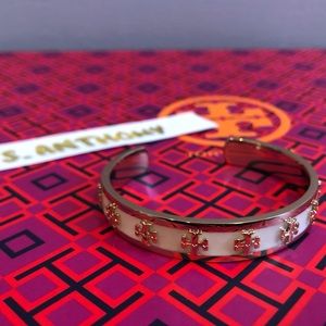 Tory Burch Enamel white gold Bangle NEW